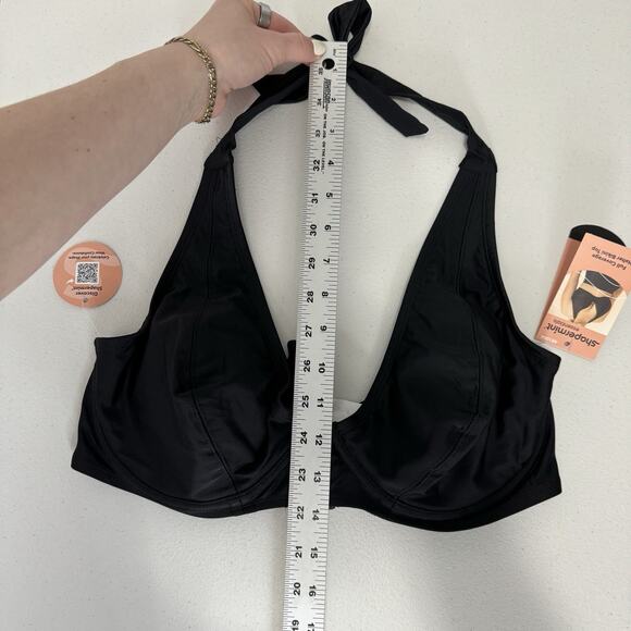 Shapermint Womens Swimwear XL Black Full Coverage Tie Halter Bikini Top UPF 50+ - Picture 6 of 11